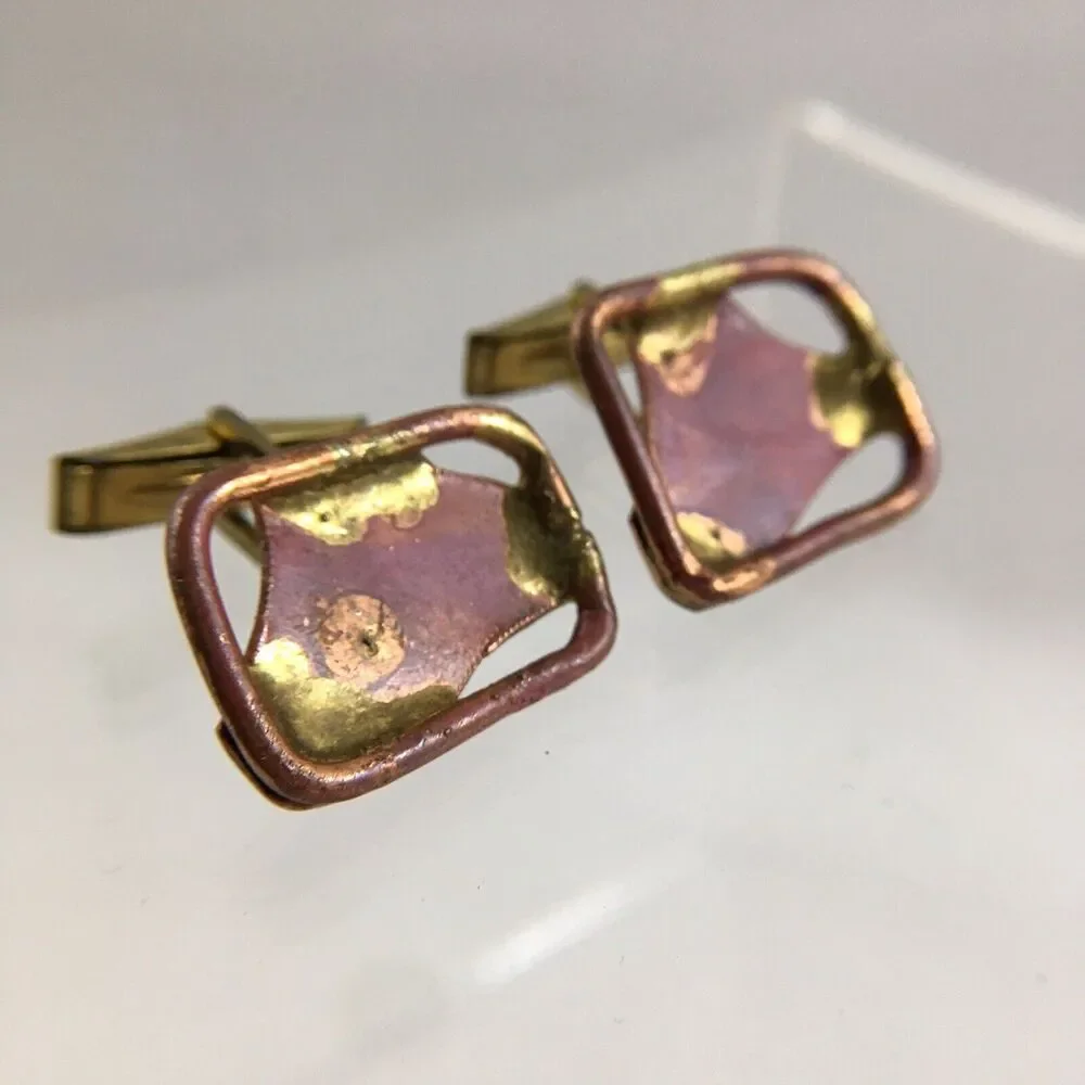 Copper Frame Triangle Abstract Cufflinks Modernist Brutalist Artisan VTG H1